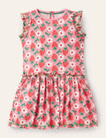Frill Detail Jersey Dress-Pink Lemonade Strawberry Stamp
