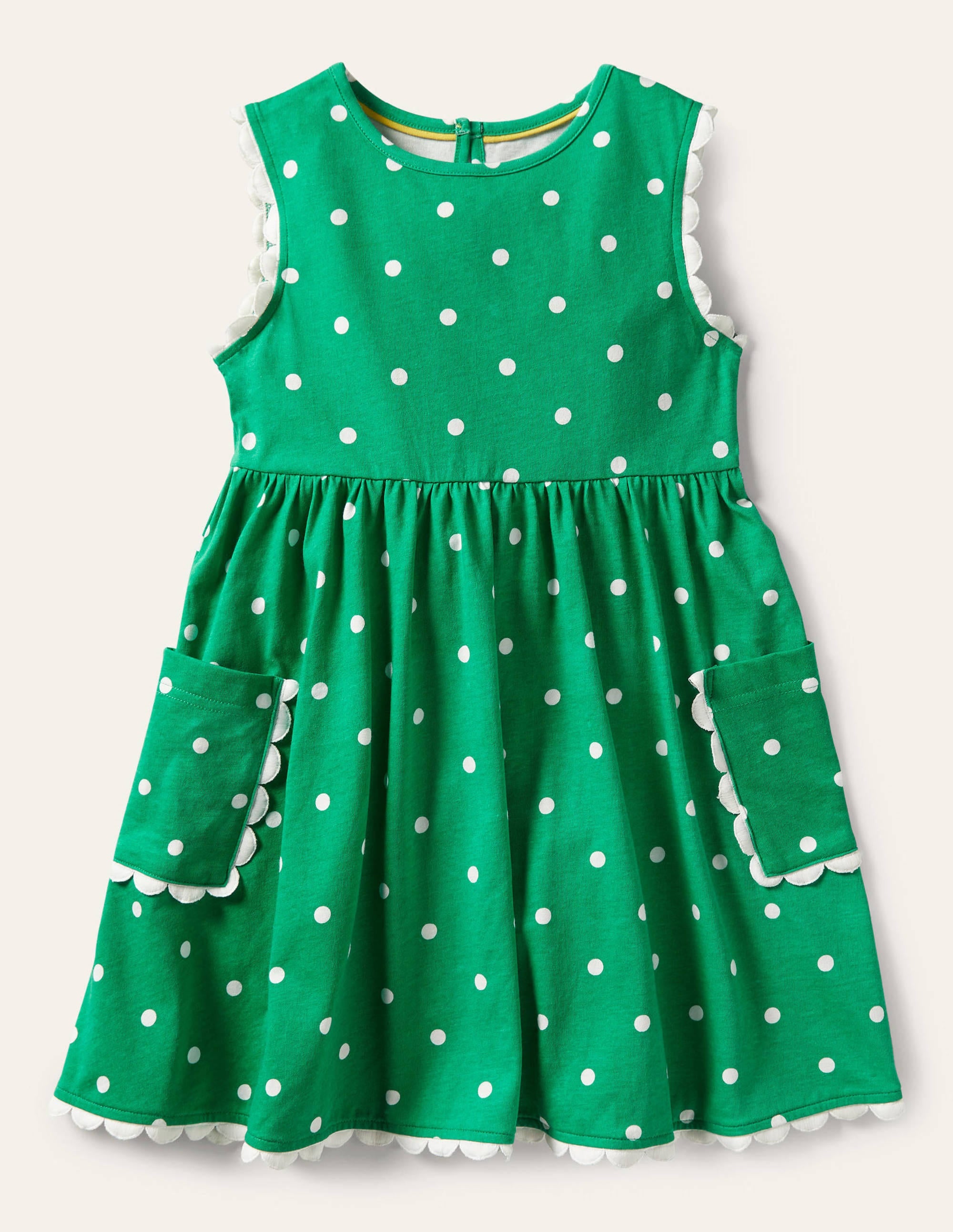 Trim Detail Jersey Dress-Green and Ivory Polka Dot - Image 1