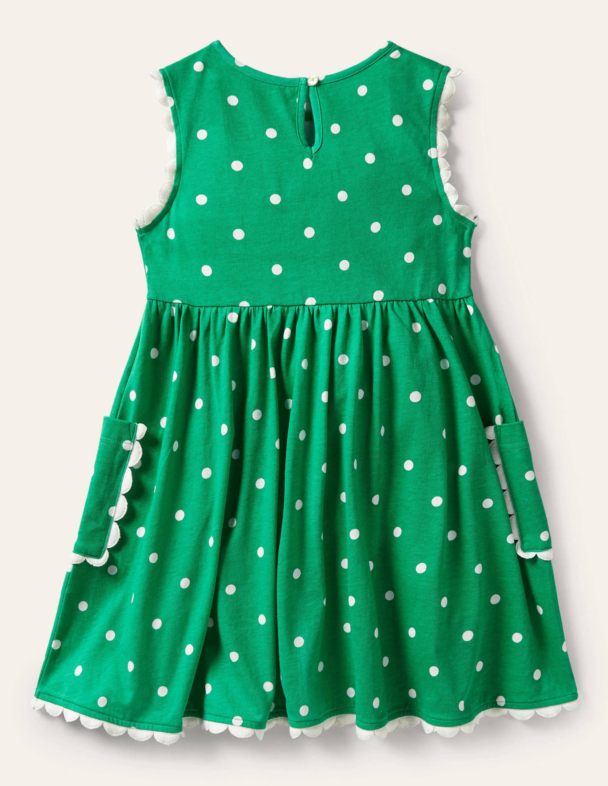 Trim Detail Jersey Dress-Green and Ivory Polka Dot-2