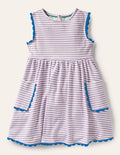 Trim Detail Jersey Dress-White / Cool Violet Purple