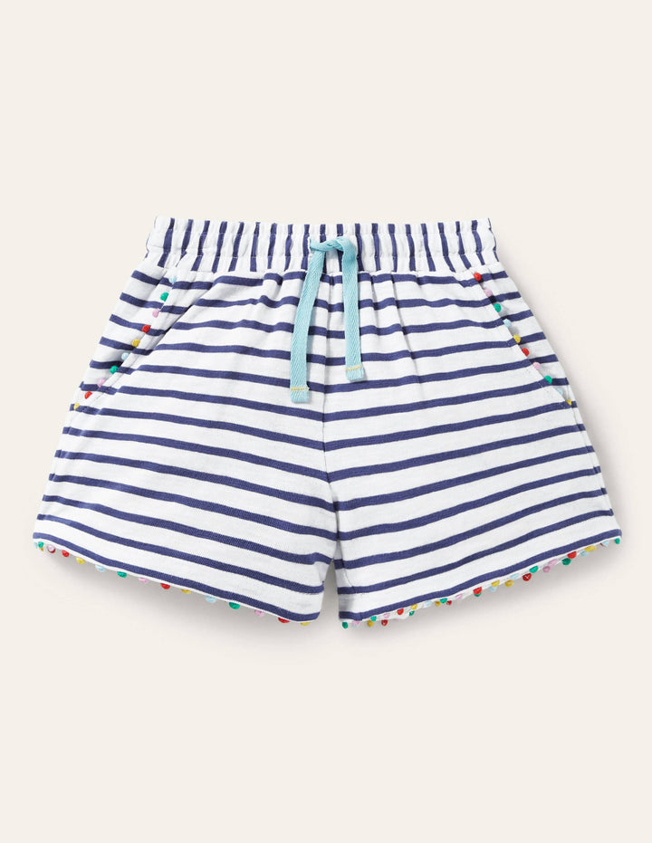 Charlie Pom Jersey Shorts-Ivory/Starboard Blue