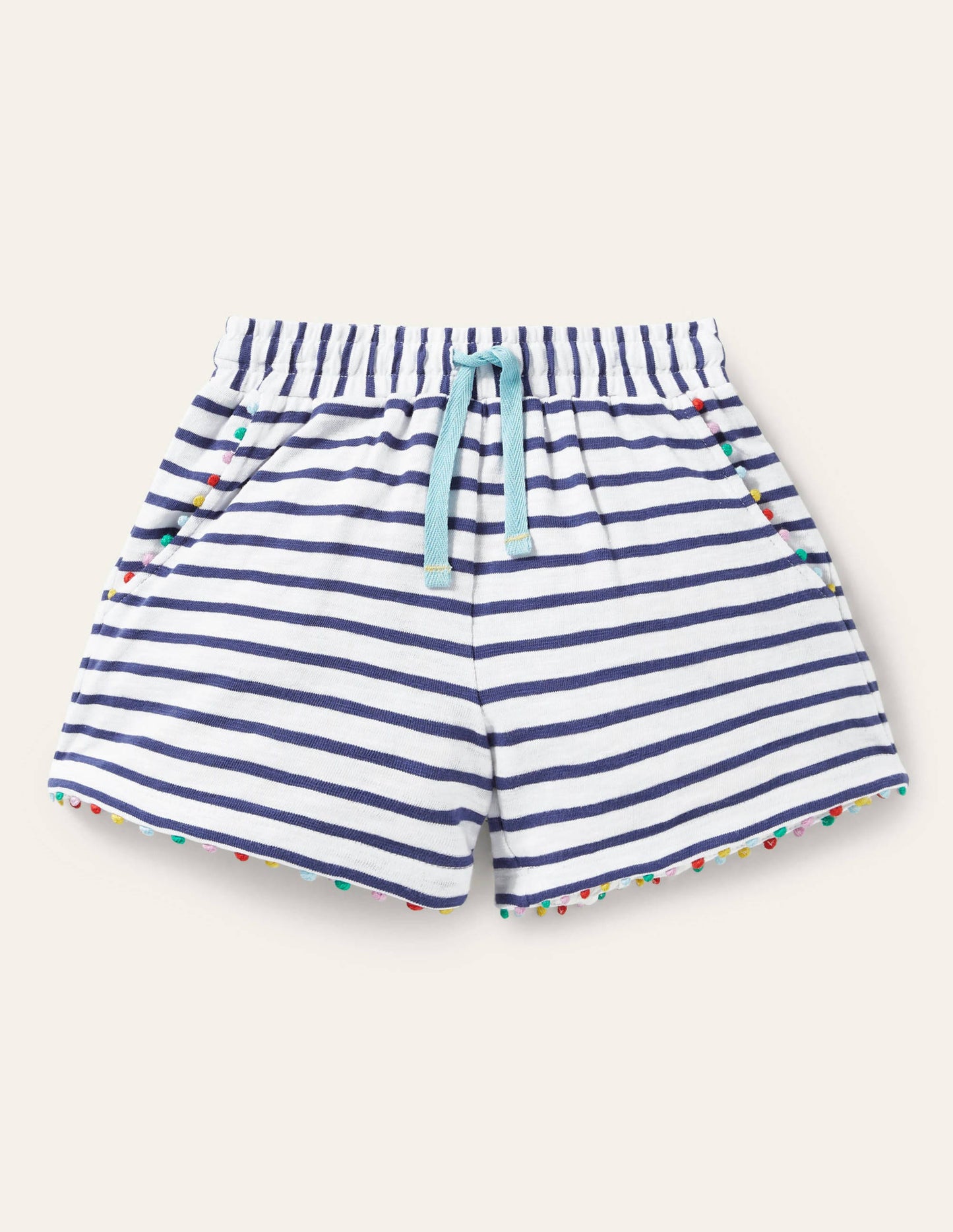 Charlie Pom Jersey Shorts-Ivory/Starboard Blue