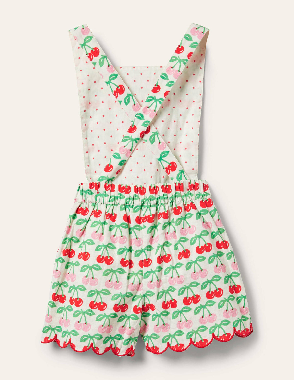 Tie-waist Scallop Playsuit-Molly Mahon Cherry-2