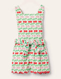 Tie-waist Scallop Playsuit-Molly Mahon Cherry