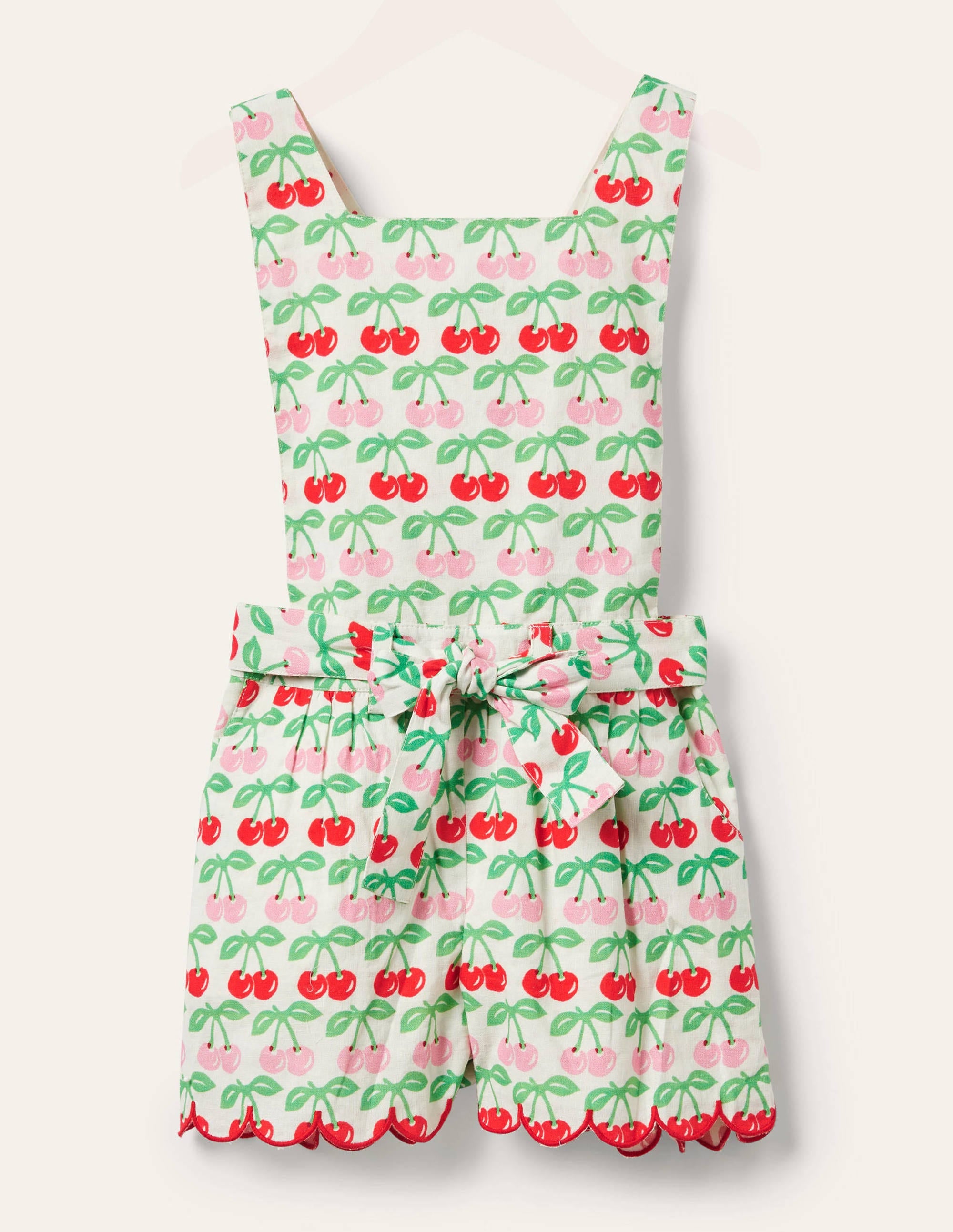 Tie-waist Scallop Playsuit-Molly Mahon Cherry - Image 1