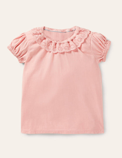 Broderie Collar Jersey Top-Boto Pink-1