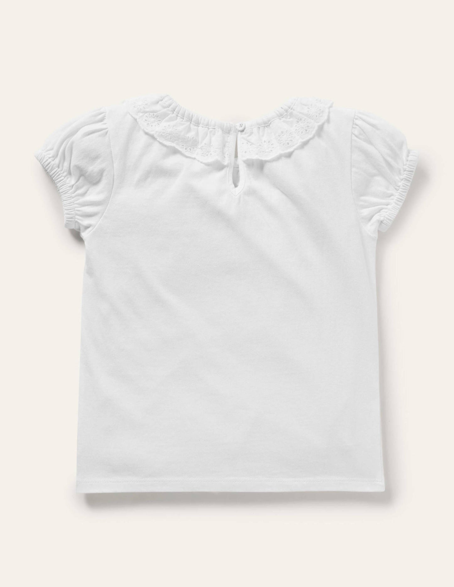 Broderie Collar Jersey Top-White