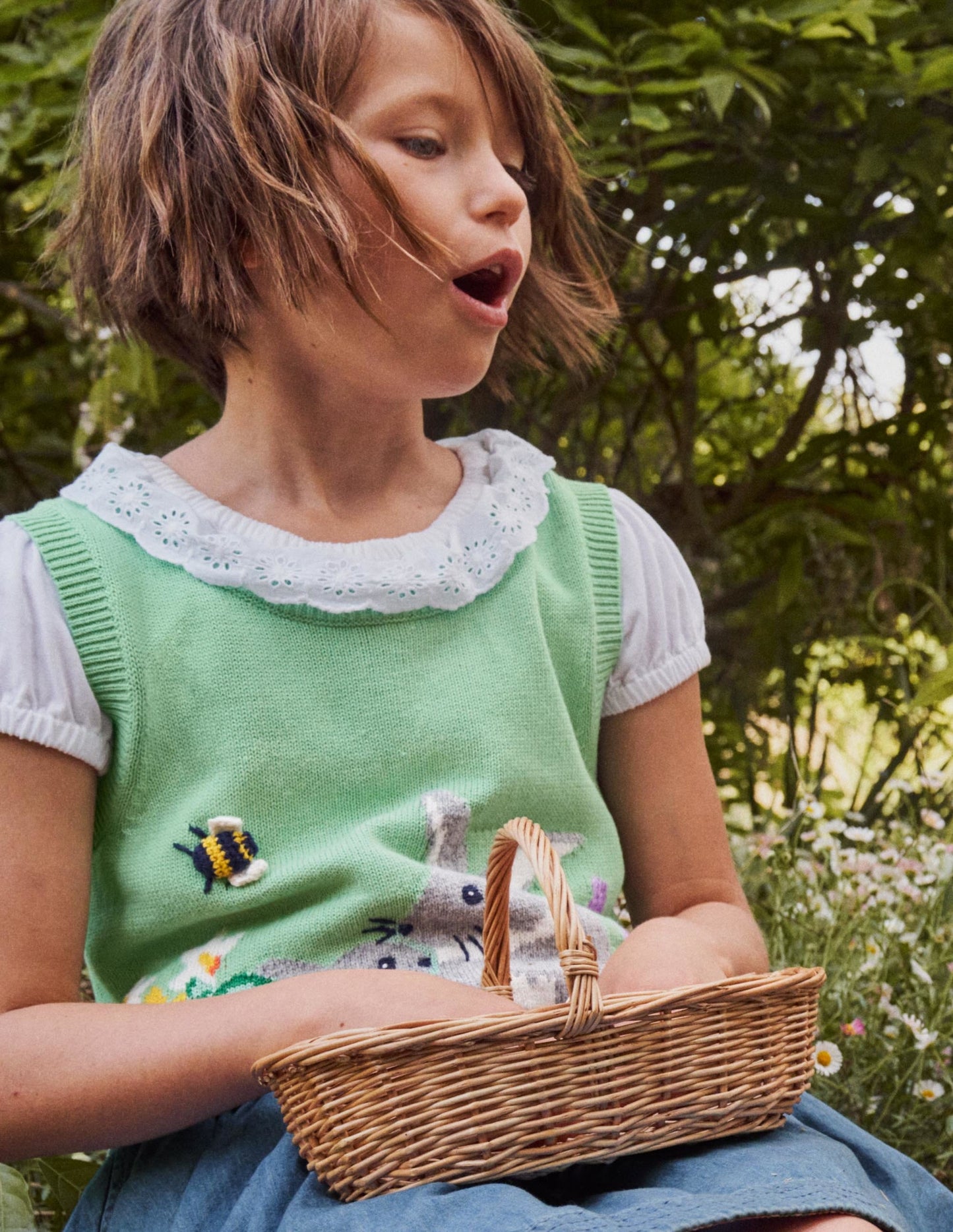 Broderie Collar Jersey Top-White