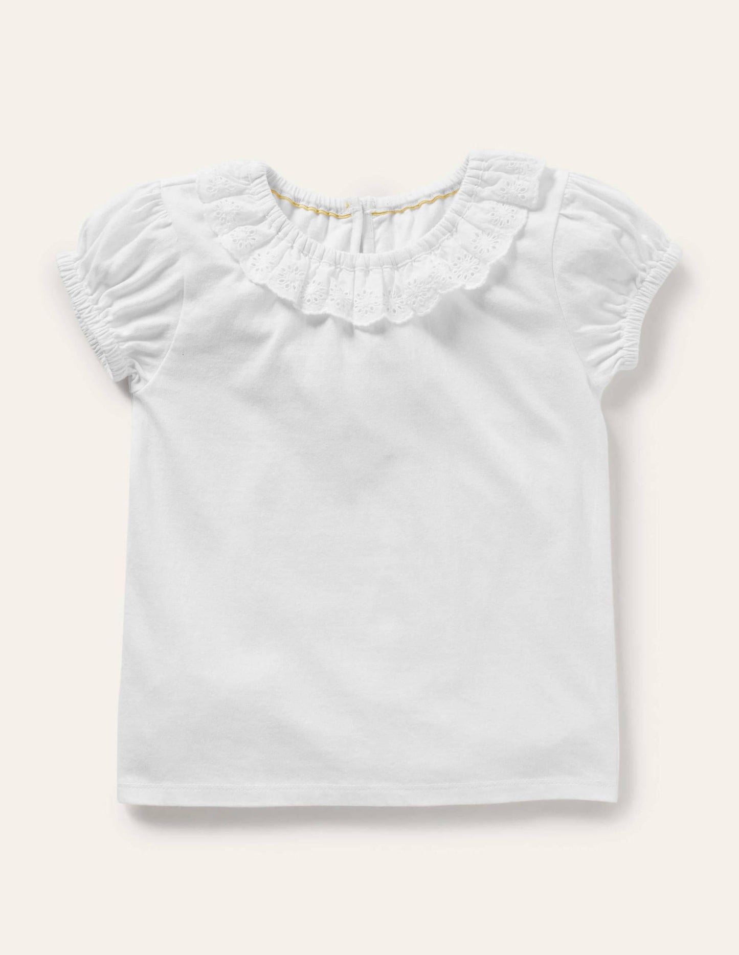 Broderie Collar Jersey Top-White