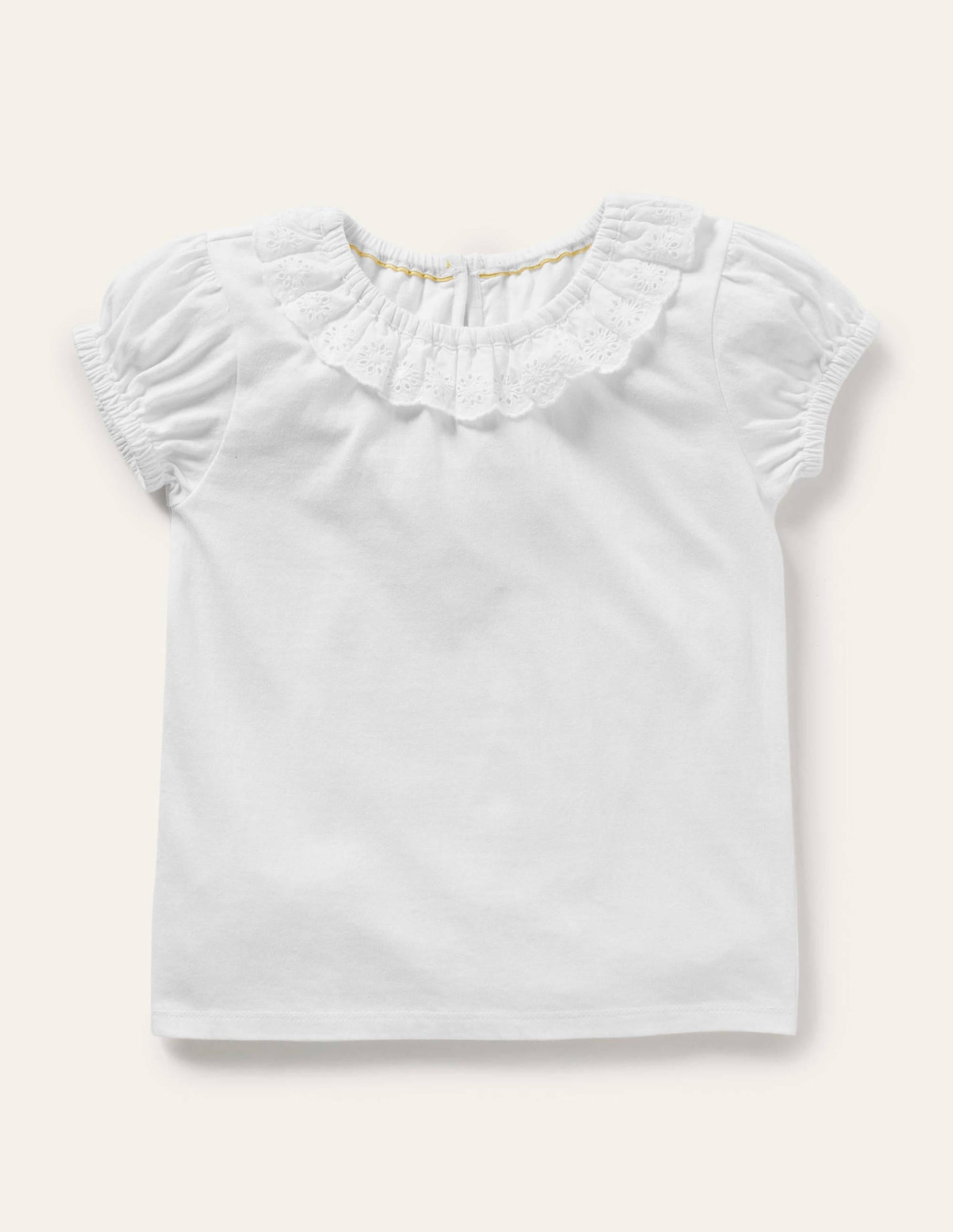 Broderie Collar Jersey Top-White-1