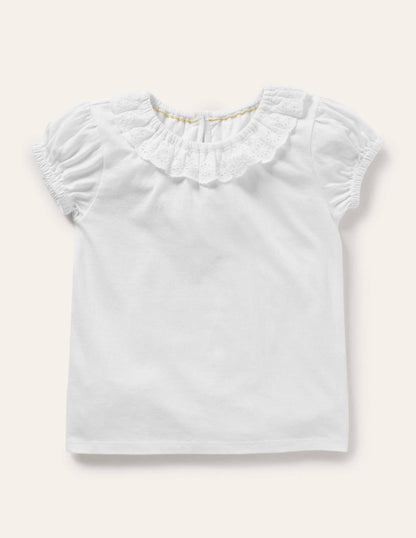 Broderie Collar Jersey Top-White-1