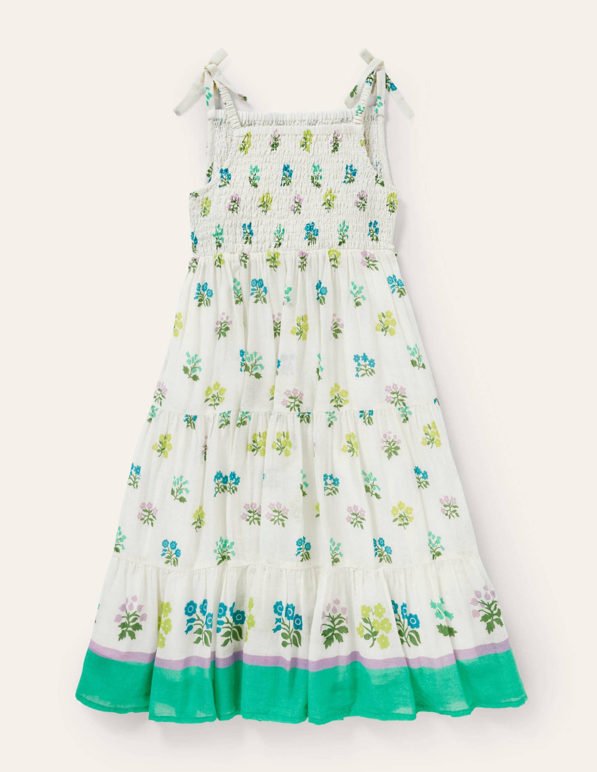 Tiered Sun Dress-Ivory/ Blue Woodblock-2