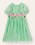 Flower Appliqué Dress-Fountain Green