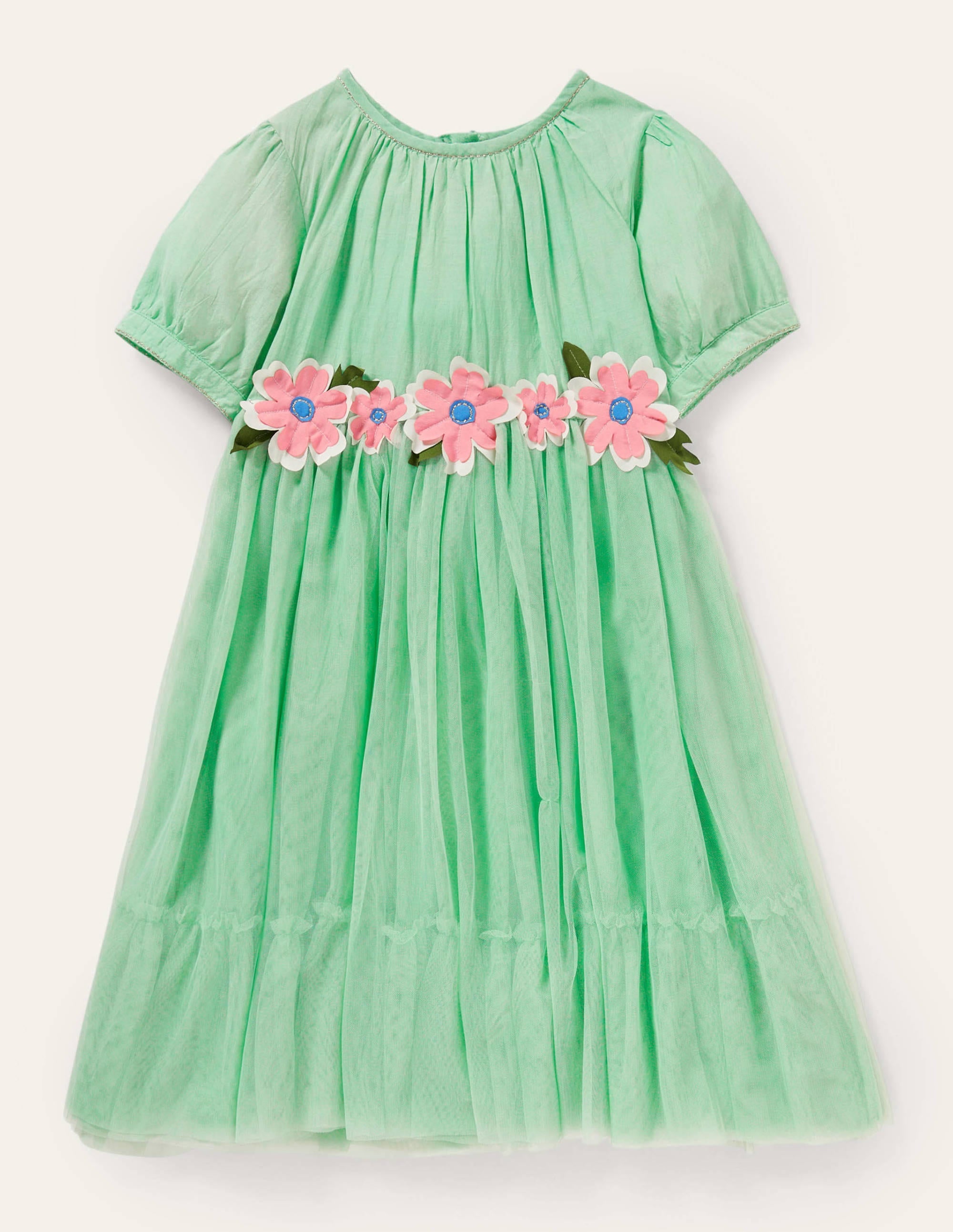 Flower Appliqué Dress-Fountain Green - Image 1
