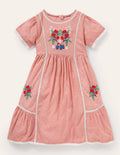 Embroidered Nostalgic Dress-Almond Pink