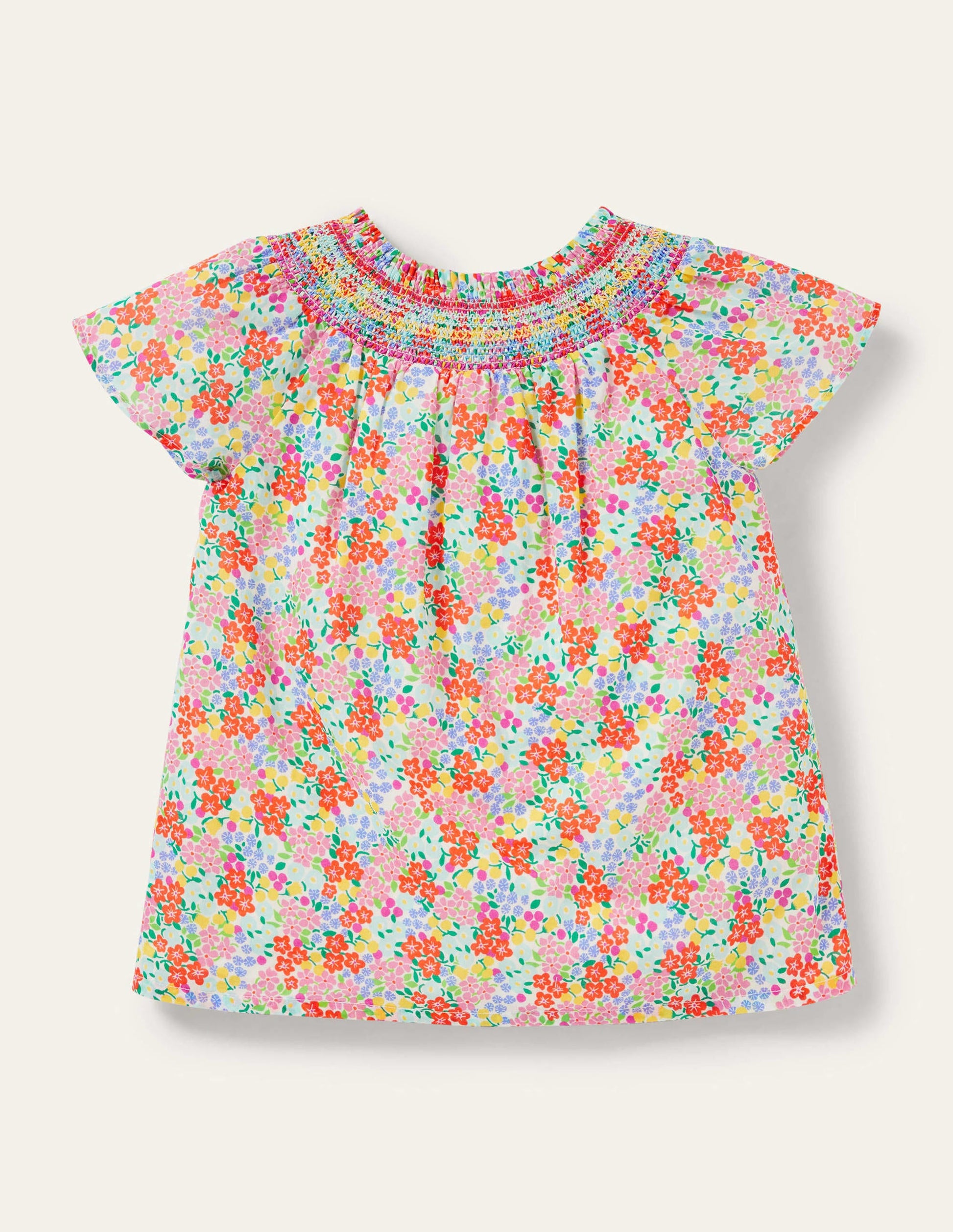 Smock Yoke Woven Top-Tropical Flowerbed-1
