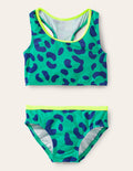 Racerback Bikini Set-Tropical Green/Blue Leopard