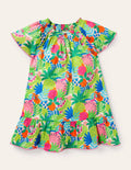 Smocked Printed Kaftan-Multi Tropical Fruit