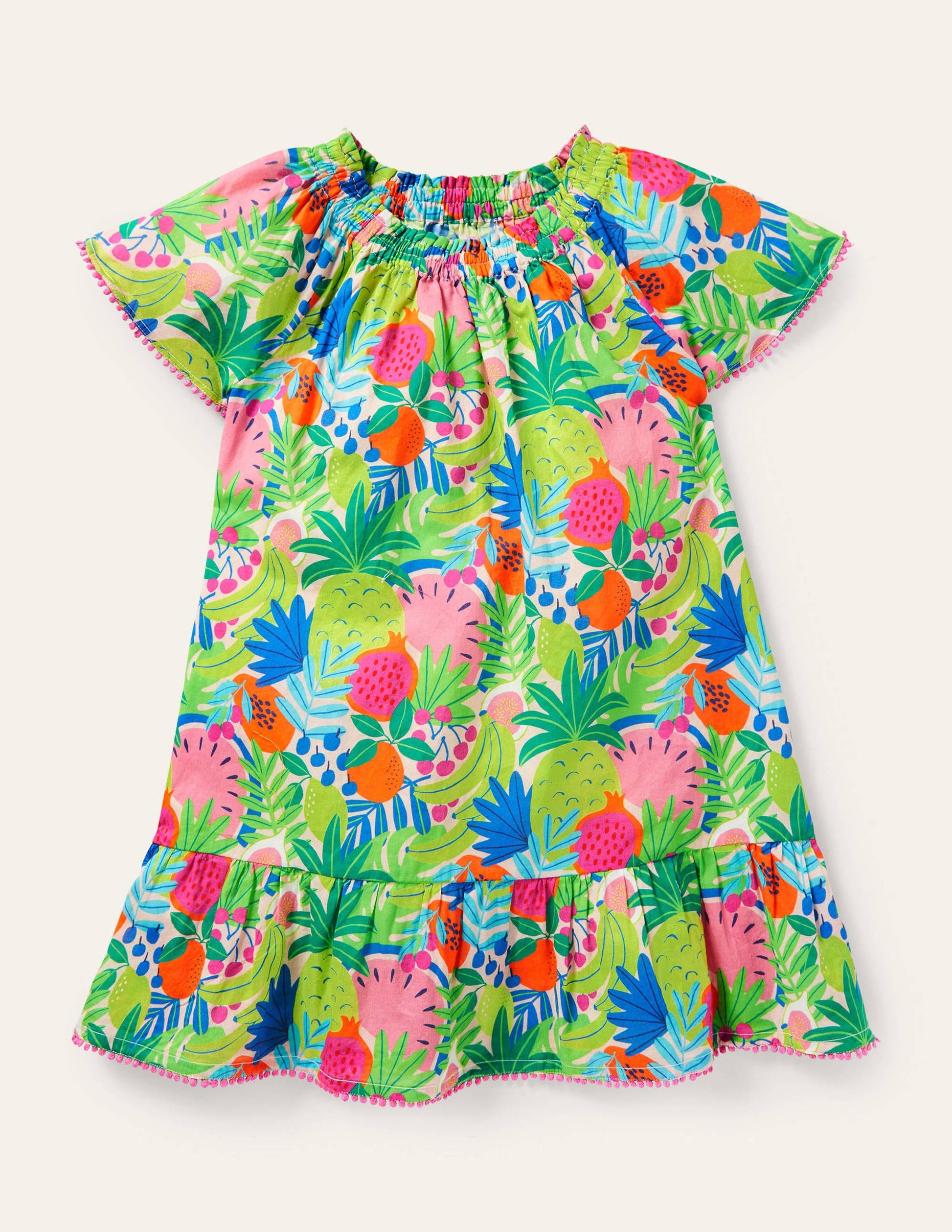 Smocked Printed Kaftan-Multi Tropical Fruit-1
