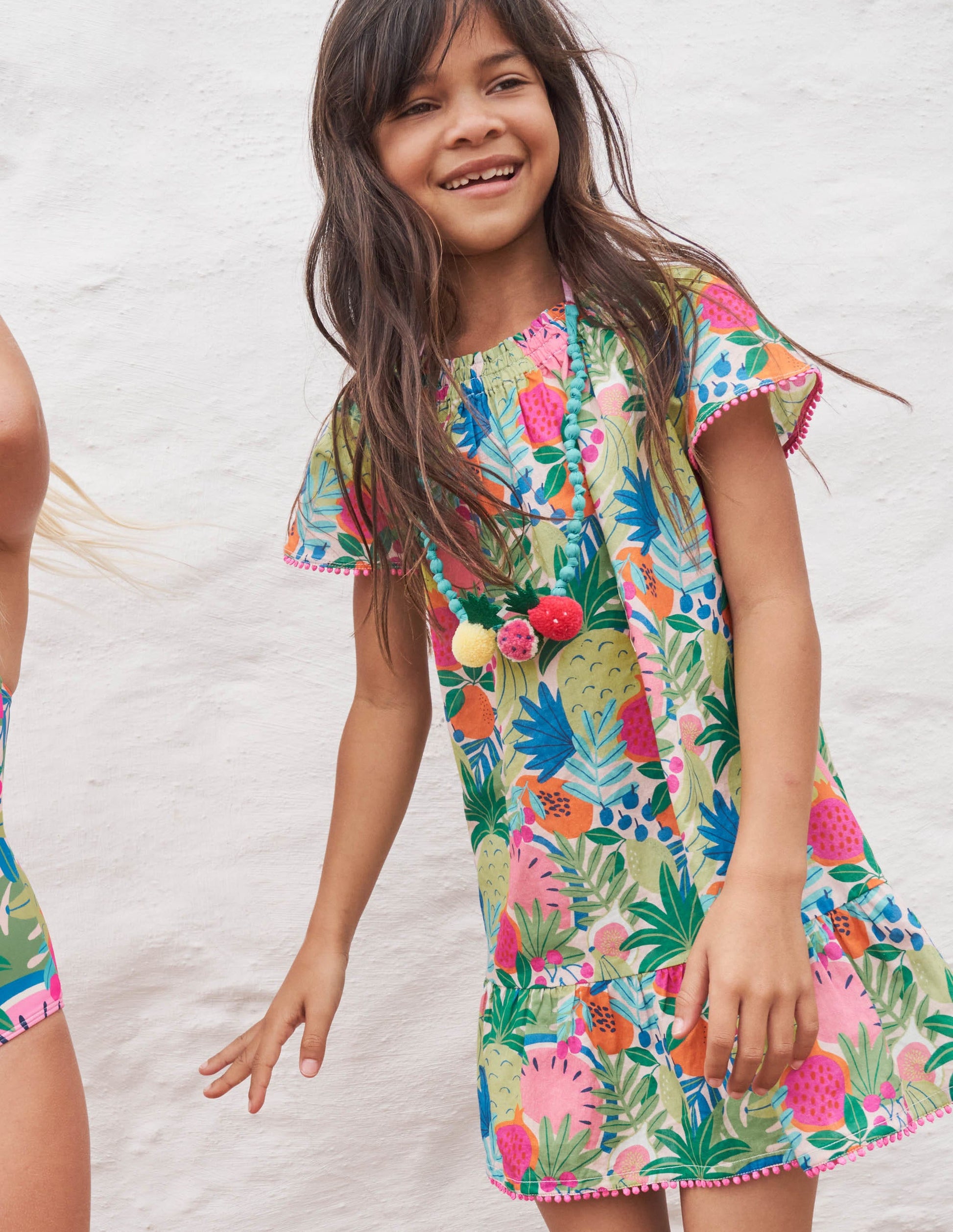 Smocked Printed Kaftan-Multi Tropical Fruit-5