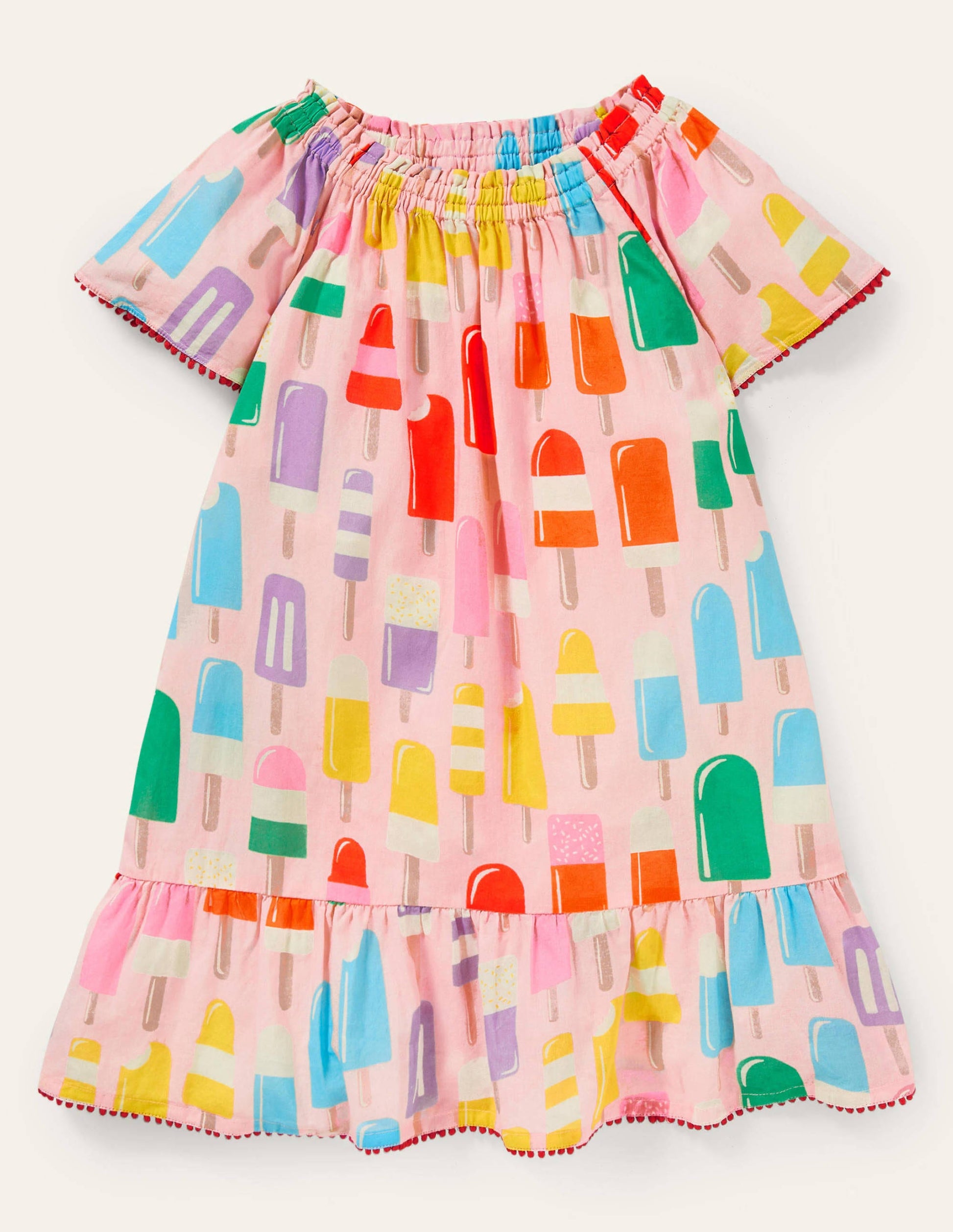Smocked Printed Kaftan-Multi Rainbow Lollies-1