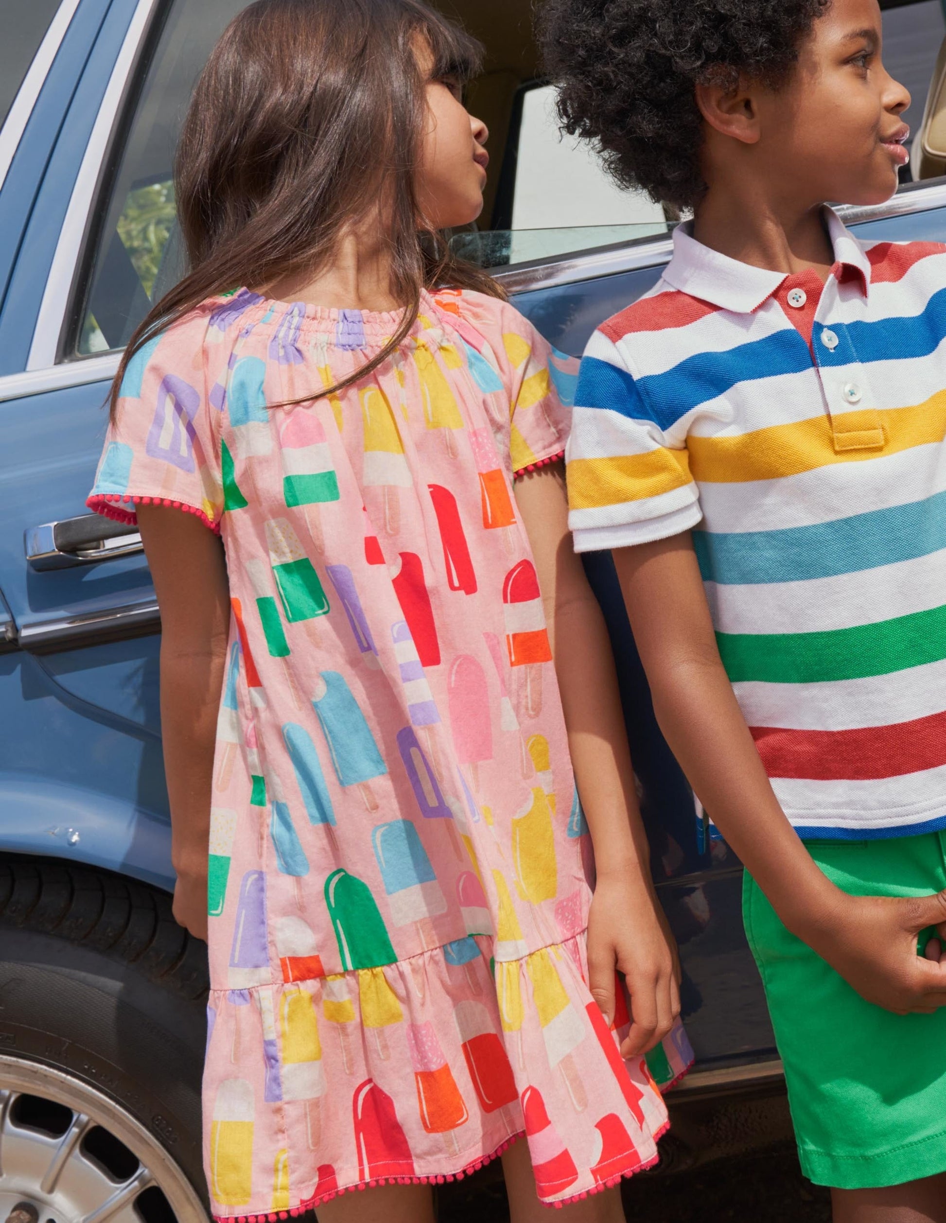 Smocked Printed Kaftan-Multi Rainbow Lollies-4