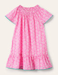 Smocked Printed Kaftan-Strawberry Ice Pink Woodblock