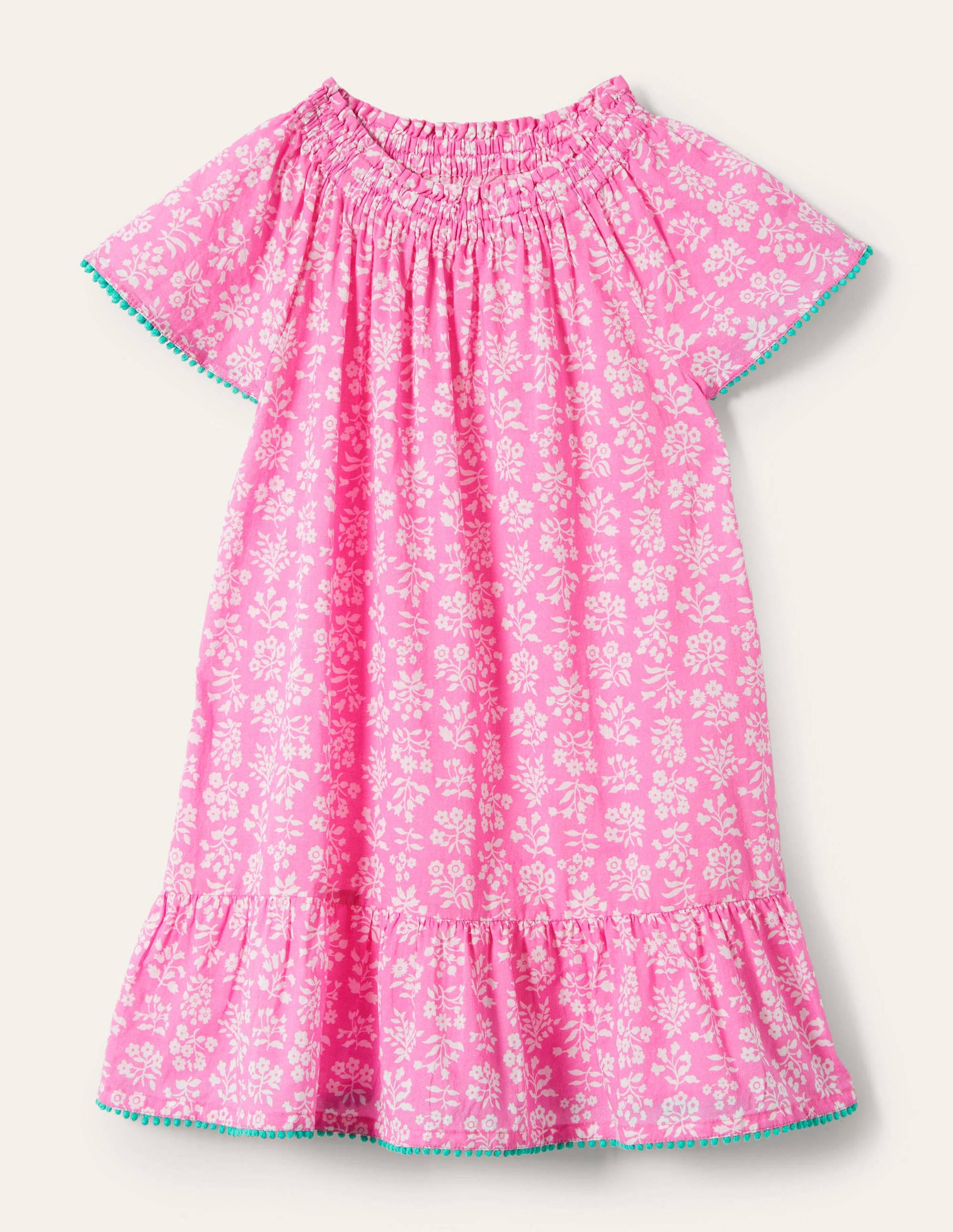 Smocked Printed Kaftan-Strawberry Ice Pink Woodblock-1