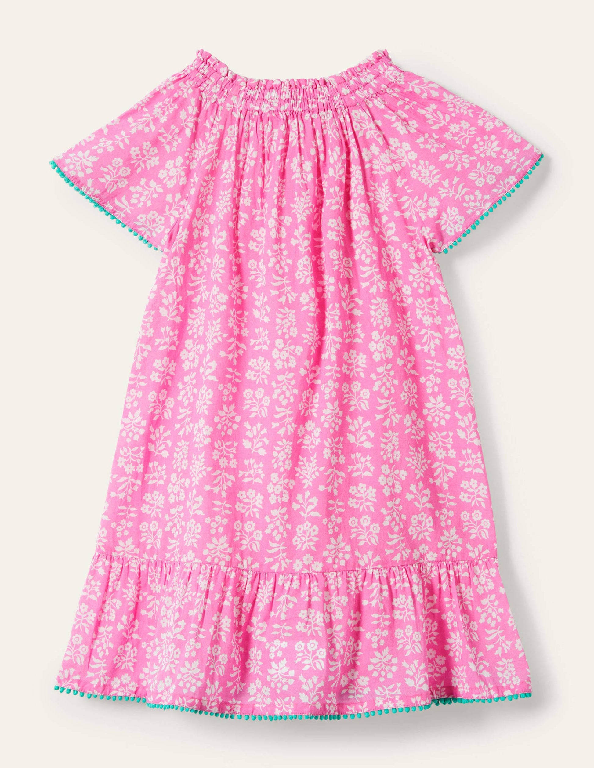 Smocked Printed Kaftan-Strawberry Ice Pink Woodblock-2