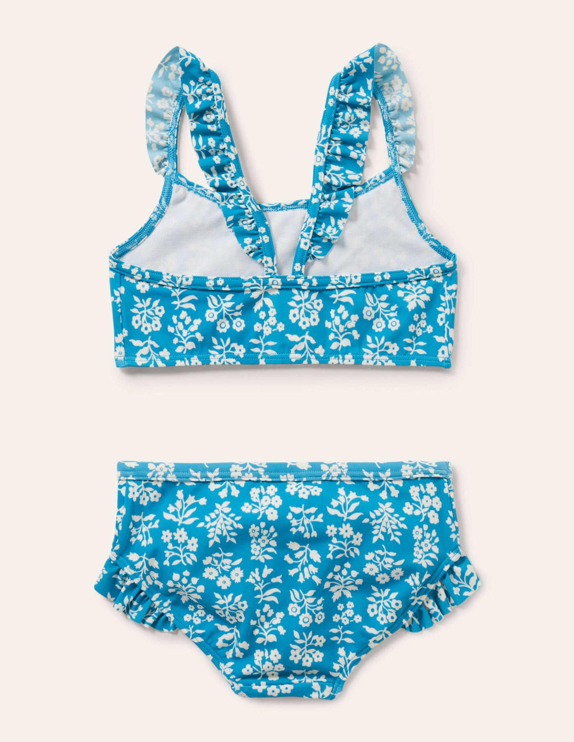 Frilly Strap Bikini Set-Bahama Blue Woodblock-2