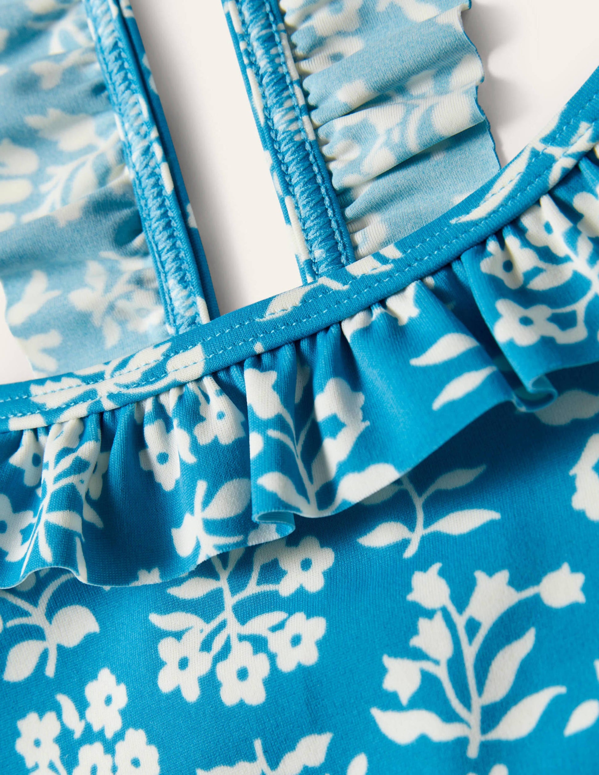 Frilly Strap Bikini Set-Bahama Blue Woodblock-3