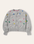 Puff Sleeve Cardigan-Grey Marl Multi Spots