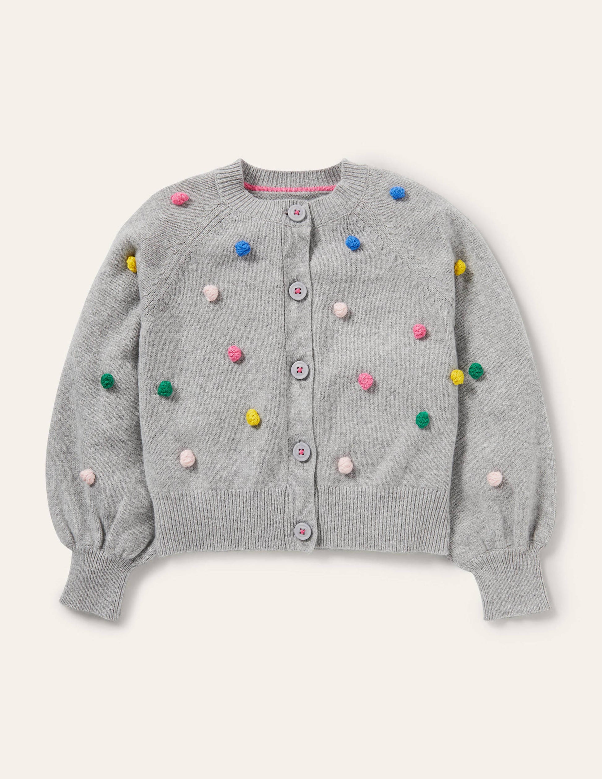 Puff Sleeve Cardigan-Grey Marl Multi Spots-1