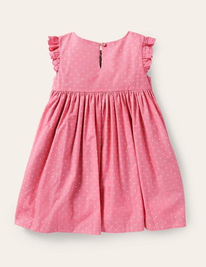 Smocked Appliqué Dress-Formica Pink Spot Animals