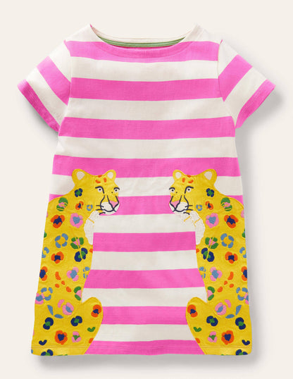 Short Sleeve Appliqué Tunic-Tickled Pink / Ivory Cheetah-3