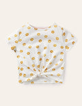 Tie-front T-shirt-White Foil Daisy