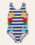 Fun Appliqué Swimsuit-Wave Blue/Ivory Seahorse