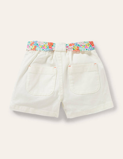 Twill Cargo Shorts-White-2