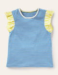 Broderie Sleeve Top-Bright Marina Blue / Ivory