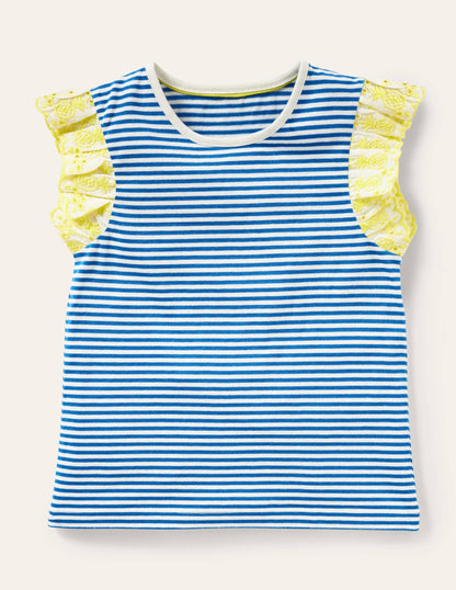 Broderie Sleeve Top-Bright Marina Blue / Ivory-1