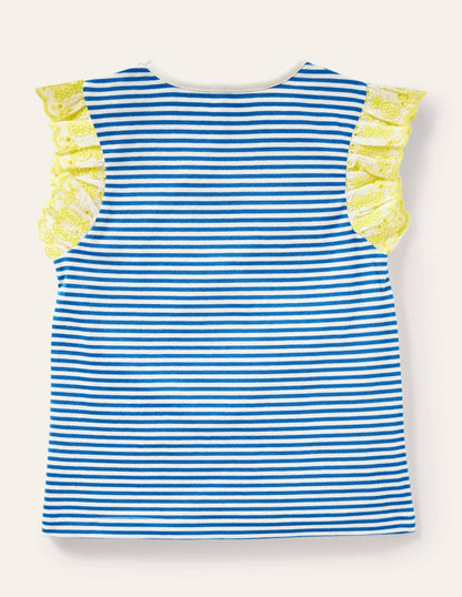 Broderie Sleeve Top-Bright Marina Blue / Ivory-2