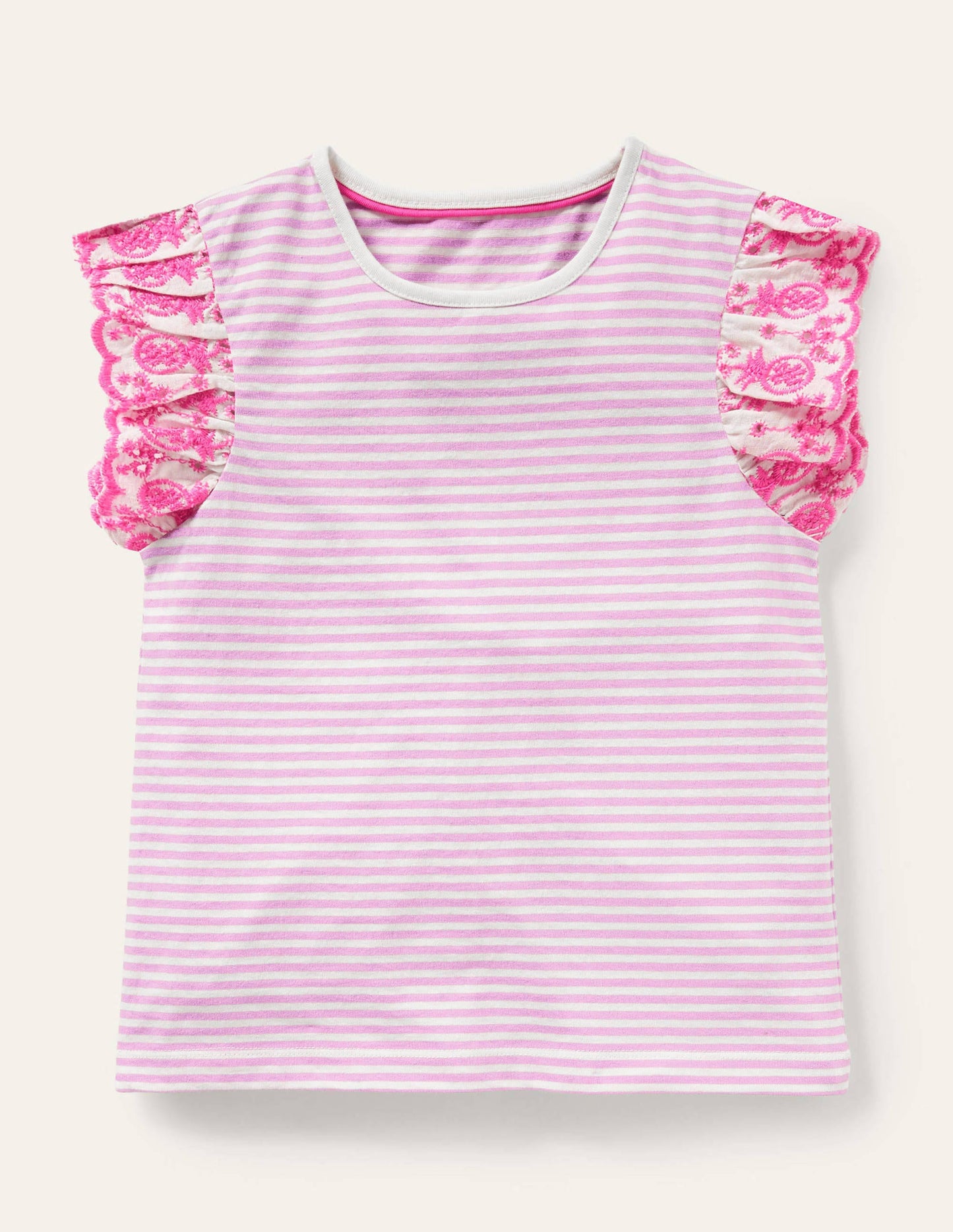 Broderie Sleeve Top-Rosebay Pink / Ivory