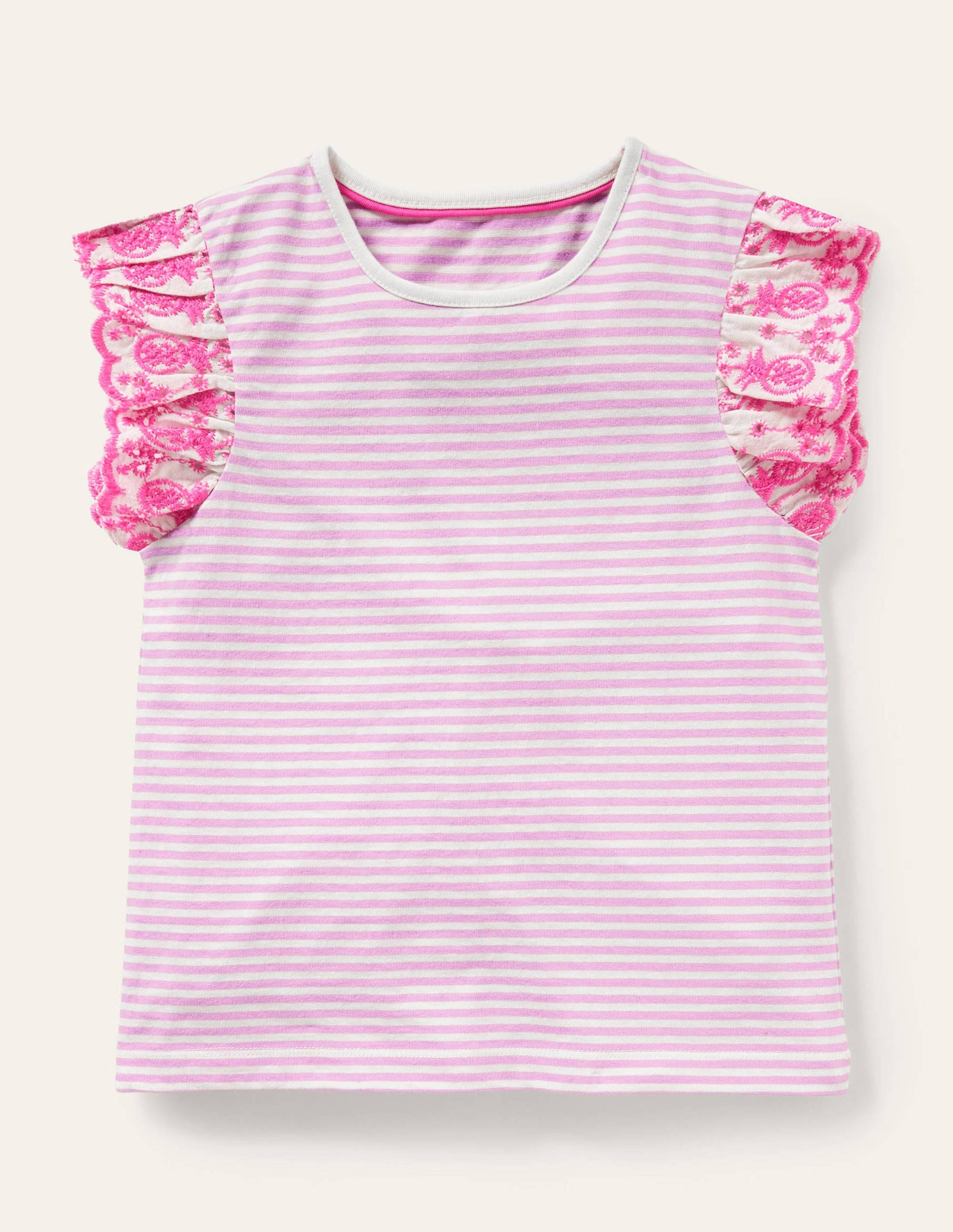 Broderie Sleeve Top-Rosebay Pink / Ivory-1
