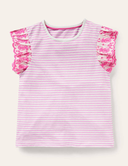 Broderie Sleeve Top-Rosebay Pink / Ivory-1