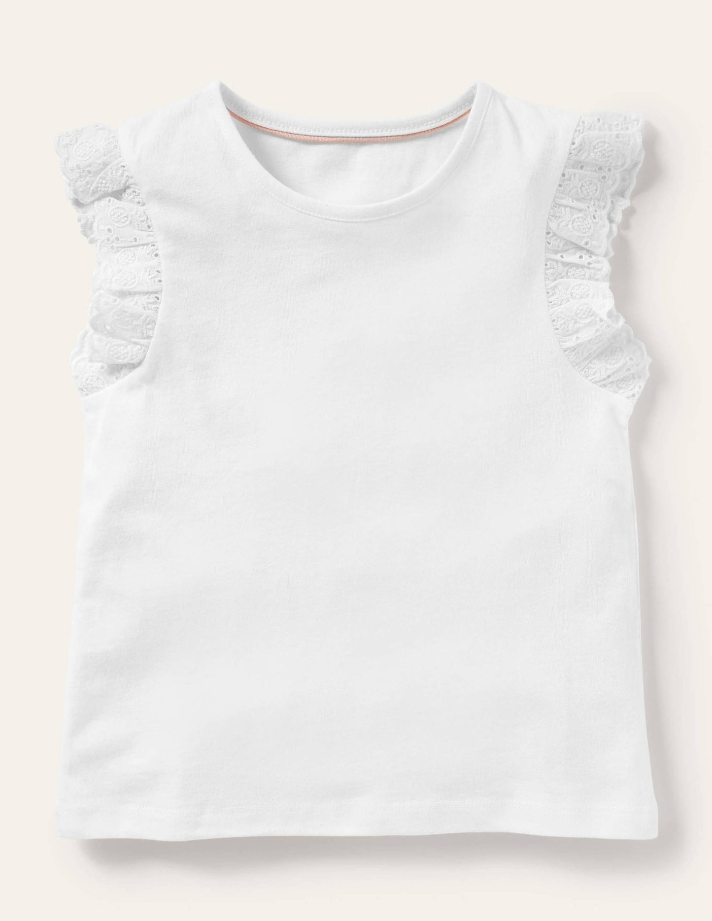 Broderie Sleeve Top-White