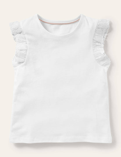 Broderie Sleeve Top-White-1