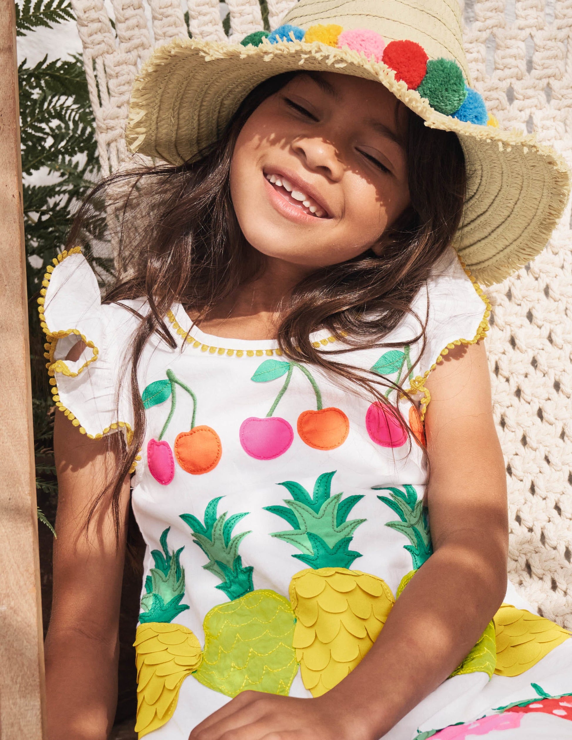 Big Appliqué Woven Dress-White Fruit-4