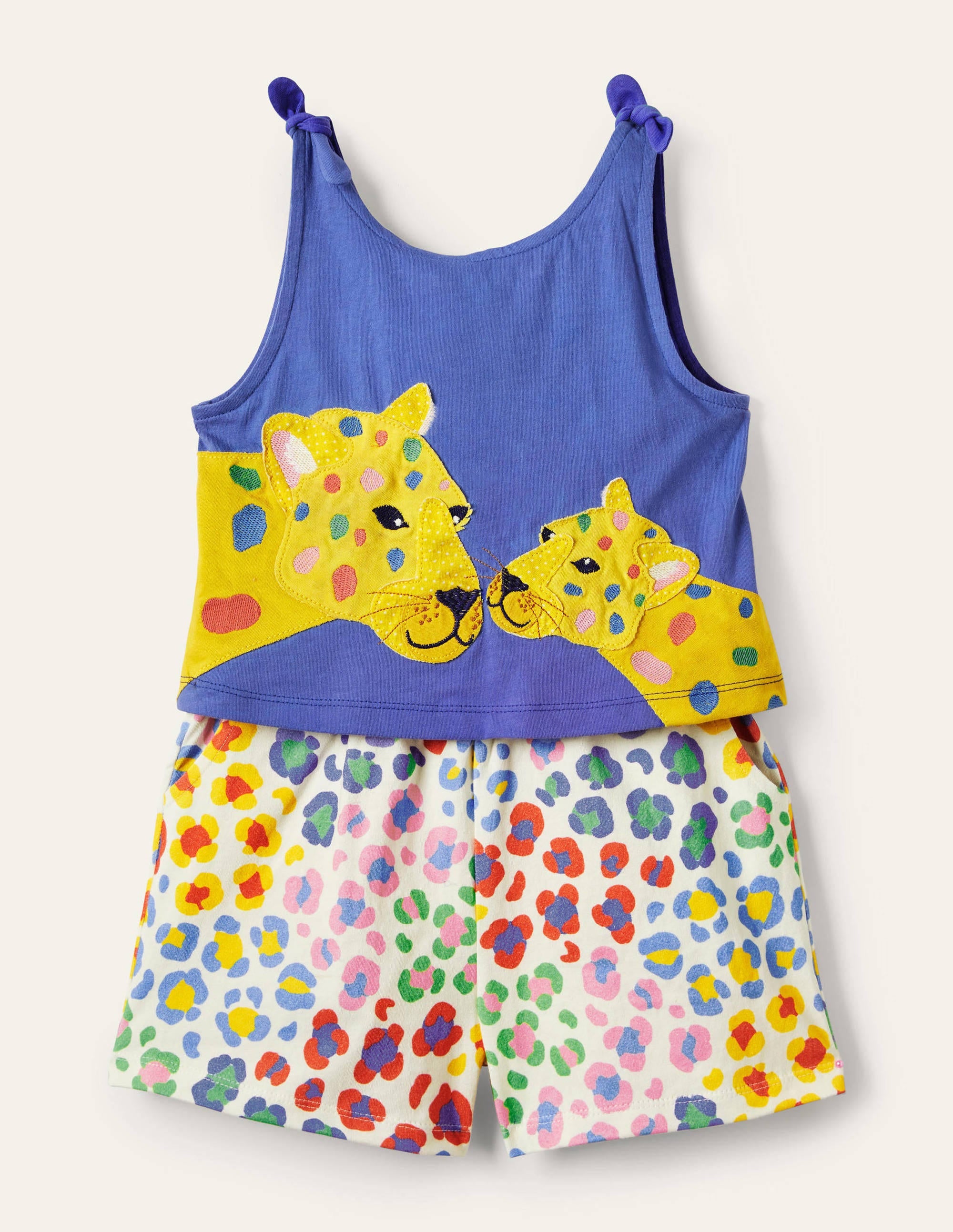 Big Appliqué Playsuit-Bluebell / Multi Leopard - Image 1