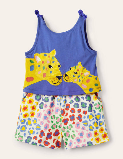 Big Appliqué Playsuit-Bluebell / Multi Leopard-1