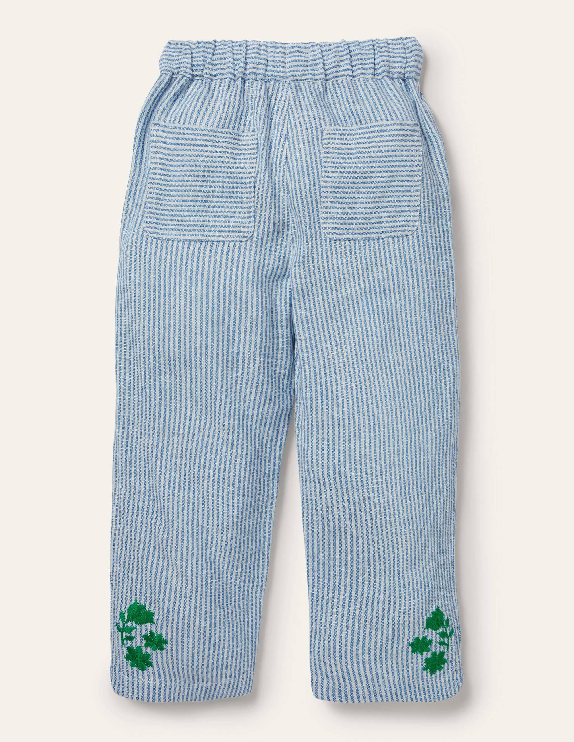 Embroidered Holiday Trousers-Ivory/Coastal Blue Ticking - Image 2